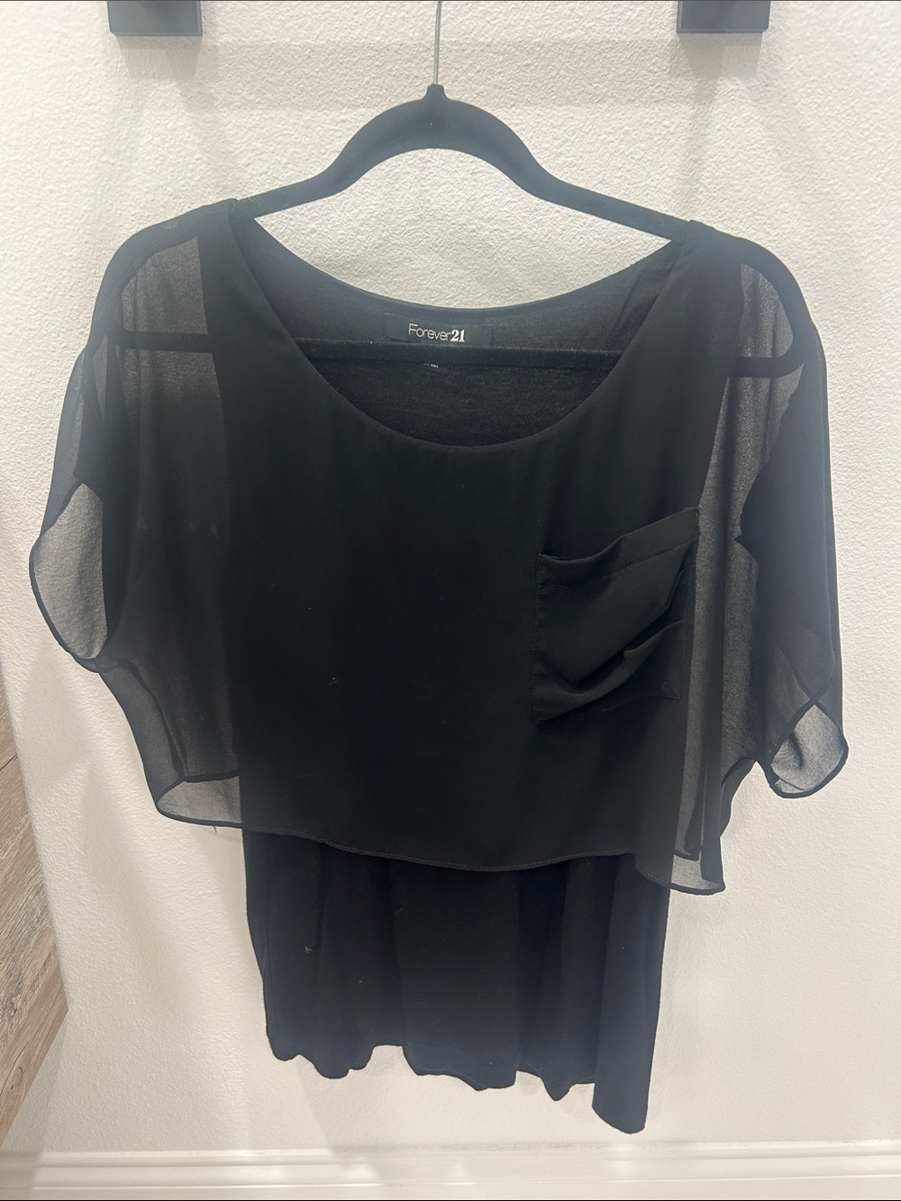 Forever 21 Black Sheer Overlay Pocket Top